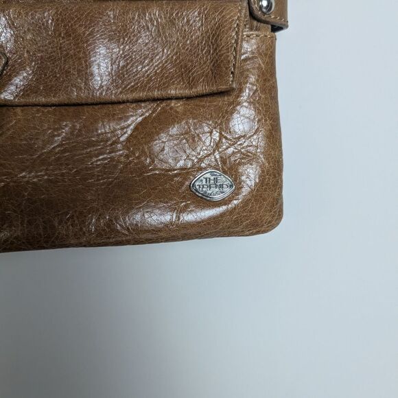 90s Leather Shoulder Bag, Shiny Light Brown Tan, The Trend Italy, Multiple Zippe - Picture 5 of 12